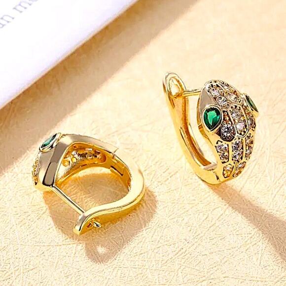 Gold Snake Zircon Earrings Creative Design Trendy Serpent - Picture 3 of 3